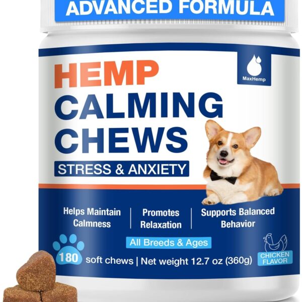 Calming Chews for Dogs - Advanced Hemp Dog Calming Chews- Anxiety Relief Treats for Composure, Separation, Barking, Thunderstorms, Stress Relief - Hi and Jint Supplement -180 Soft Treats