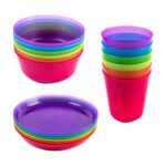 Kids Plastic Dinnerware Set of 18 Multi Color Pieces (Plates, Bowls, and Cups) - Reusable, BPA-Free, Dishwasher Safe and Microwaveable