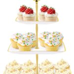 Hoedia 3 Tier Cupcake Stand Tower, Plastic White Cup Cake Holder for Dessert stands, Tiered Serving Tray for Tea Party, Birthday Party, Wedding Decor and Baby Shower(Square)