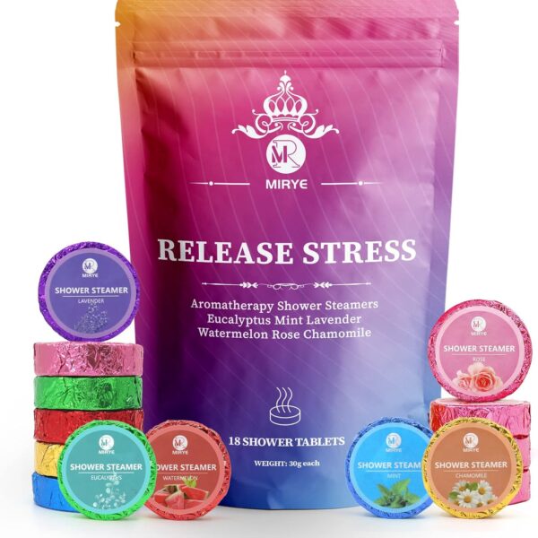 18-Pack Shower Steamers Aromatherapy, Valentine's Day Gifts for Women or Men, Organic Shower Bombs with Chamomile Rose Lavender Mint Watermelon Eucalyptus Essential Oil