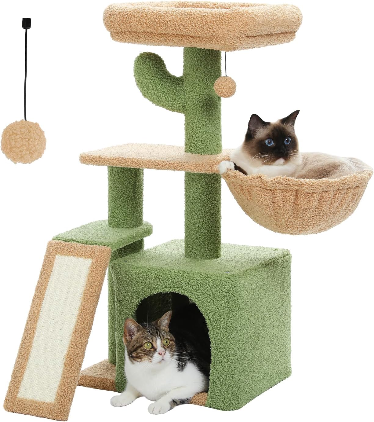 PETEPELA Cactus Cat Tree for Indoor Cats, 32'' Small Cat Tower Cat Condo with Sisal Scratching Ramp, Cozy Hammock and Removable Top Bed Perch for Kittens, Green PETEPELA Cactus Cat Tree for Indoor Cats, 32'' Small Cat Tower Cat Condo with Sisal Scratching Ramp, Cozy Hammock and Removable Top Bed Perch for Kittens, Green