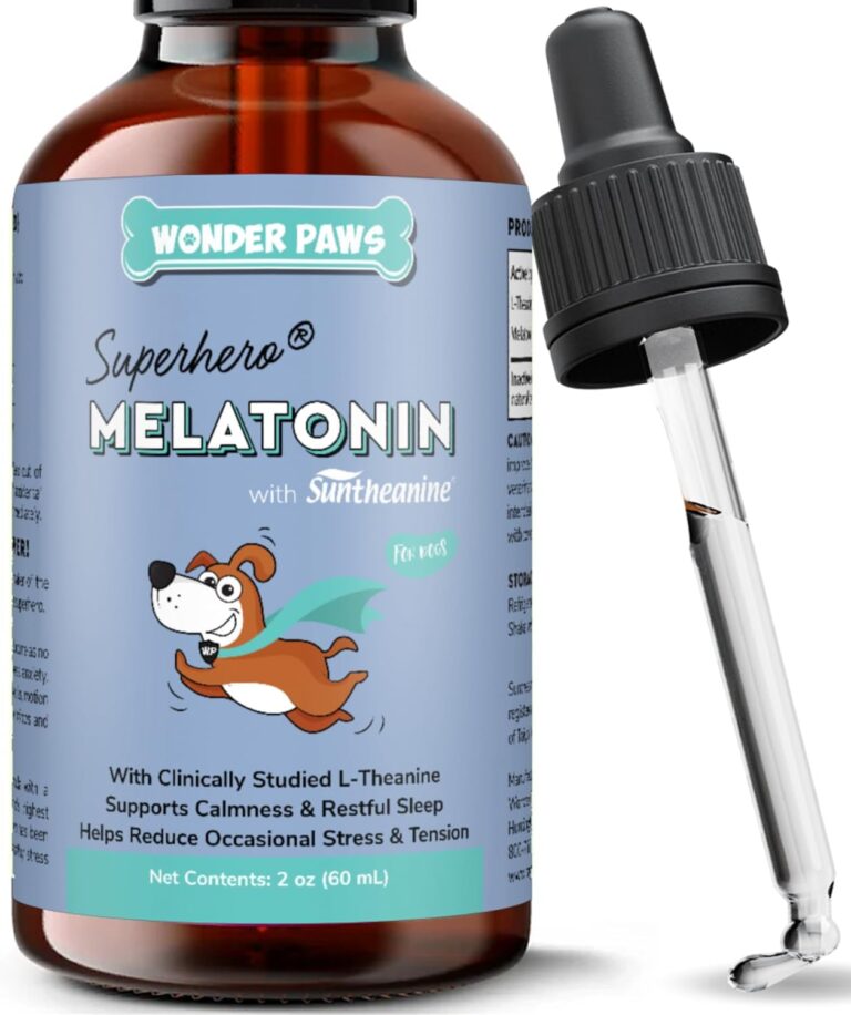 Wonder Paws Melatonin for Dogs  Pet Melatonin with L-Theanine (Suntheanine) Occasional Anxiety Relief for Dogs, Stress, Calming, Relaxation & Sleep Support  Liquid Dog Melatonin 2oz (60ml)