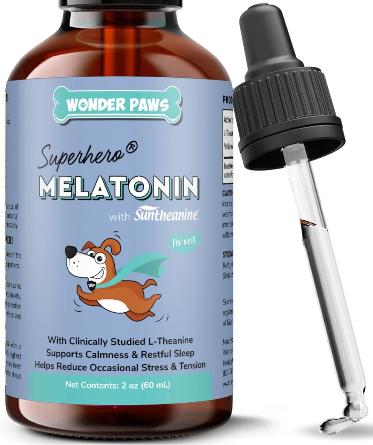 Wonder Paws Melatonin for Dogs Pet Melatonin with L-Theanine (Suntheanine) Occasional Anxiety Relief for Dogs, Stress, Calming, Relaxation & Sleep Support Liquid Dog Melatonin 2oz (60ml) Wonder Paws Melatonin for Dogs Pet Melatonin with L-Theanine (Suntheanine) Occasional Anxiety Relief for Dogs, Stress, Calming, Relaxation & Sleep Support Liquid Dog Melatonin 2oz (60ml)