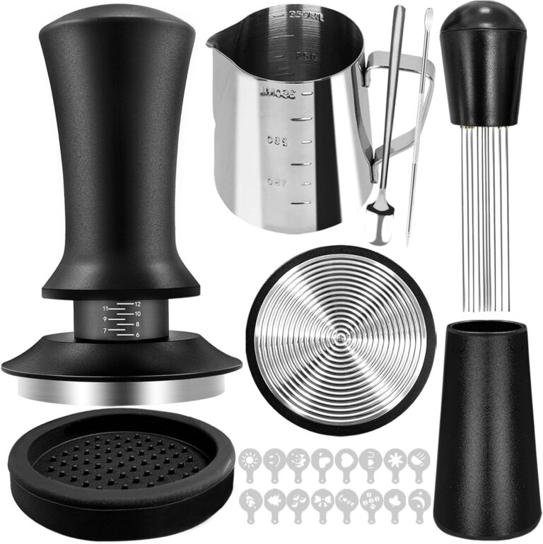 22 PCS Coffee Tamper Set, Espresso Accessories Tampers kit Barista Tools with 51mm Espresso Tamper, WDT Tool, Frothing Pitcher, Coffee Stirrer, Latte Art Pen, Tamper Mat, 16 Coffee Stencils