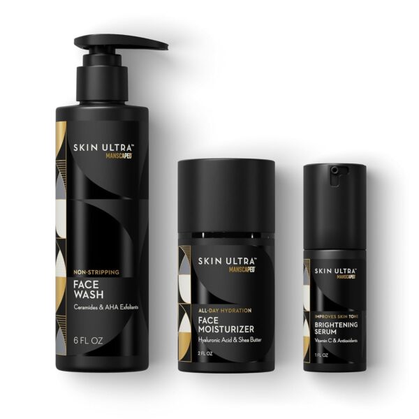 MANSCAPED Skin Ultra Daily Regimen - Men's Skincare Routine Essentials with Face Wash, Face Moisturizer & Brightening Serum Formulated with A Ceramide Complex for Cleansing, Exfoliating & Hydration