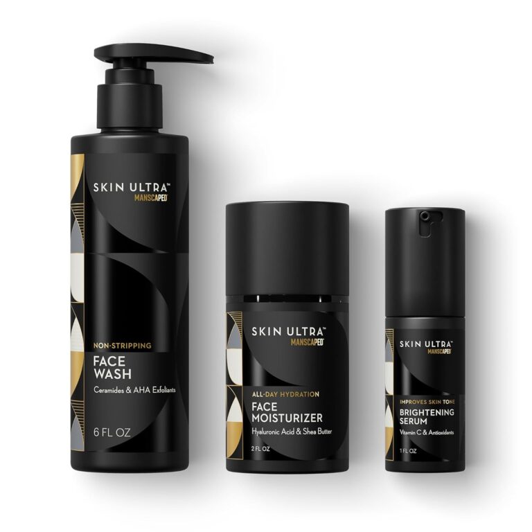 MANSCAPED Skin Ultra Daily Regimen - Men's Skincare Routine Essentials with Face Wash, Face Moisturizer & Brightening Serum Formulated with A Ceramide Complex for Cleansing, Exfoliating & Hydration