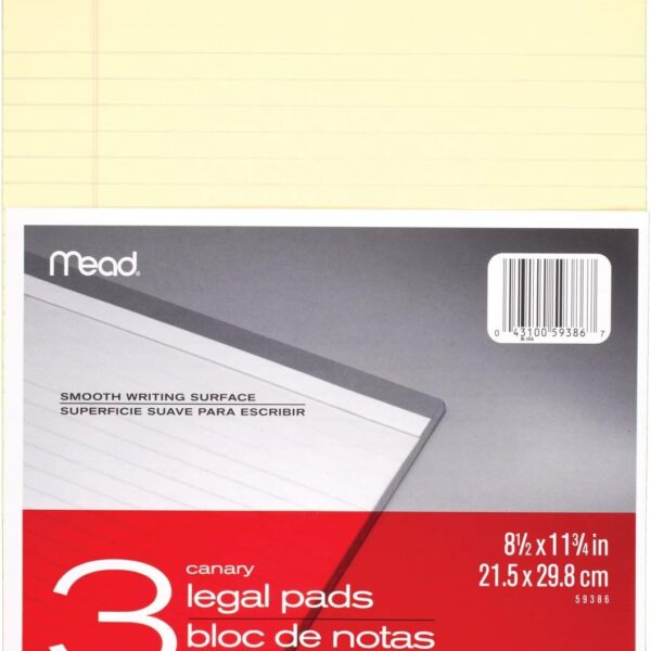 Mead Legal Pads, Wide Ruled Paper, 8-1/2" x 11-3/4", 50 Sheets, Memo Pads, Note Pads, Steno Pads, 3 Pack (59386)