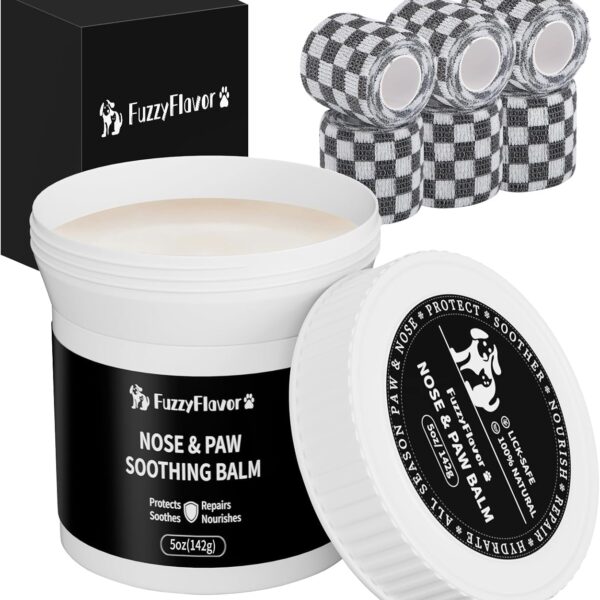 Dog Paw Balm Dogs Lick Safe - 5oz | All Natural Snout Soother Dog Nose Balm for Dry Nose | Cat Dog Paw Protector/Moisturizer/Soother with 6 Pack Vet Wrap 2 Inch x 5 Yards