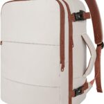 Taygeer Backpack for Women, College Backpack with Laptop Compartment & Shoe Pouch, 35l Travel Laptop Mochila Carry On Luggage, Airline Approved Personal Item Bag For Weekender Gym Hiking, Khaki White