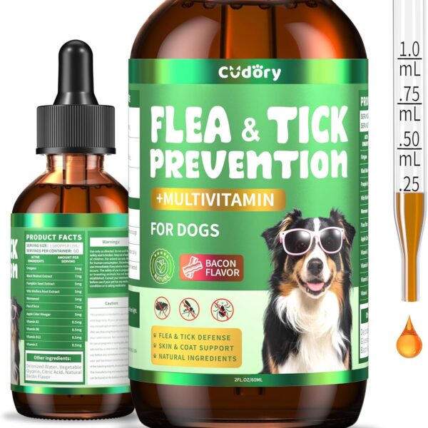 Oral Flea & Tick Support for Dogs, Herbal Liquid with Multivitamins - Dog Flea and Tick Drops Natural Supplement for Skin & Coat Support - Herbal Support Formula for Dogs Oral Supplement