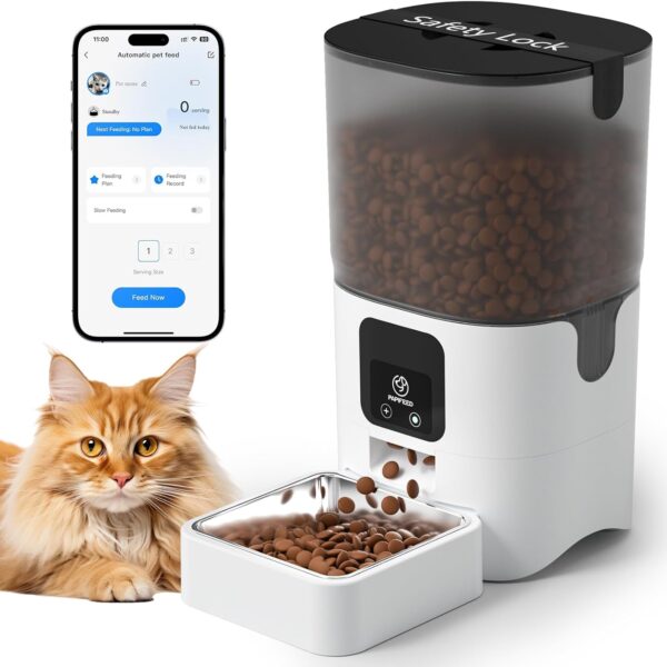 PAPIFEED Smart Automatic Cat Feeders Pet Feeder : WiFi Pet Feeder with APP Control for Remote Feeding, Detachable for Easy Clean,Stainless Steel Bowl,1-10 Meals Per Day for Dog (6L/25Cup)