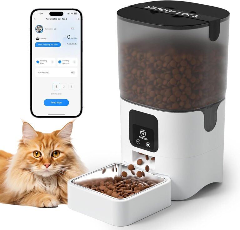 PAPIFEED Smart Automatic Cat Feeders Pet Feeder : WiFi Pet Feeder with APP Control for Remote Feeding, Detachable for Easy Clean,Stainless Steel Bowl,1-10 Meals Per Day for Dog (6L/25Cup)