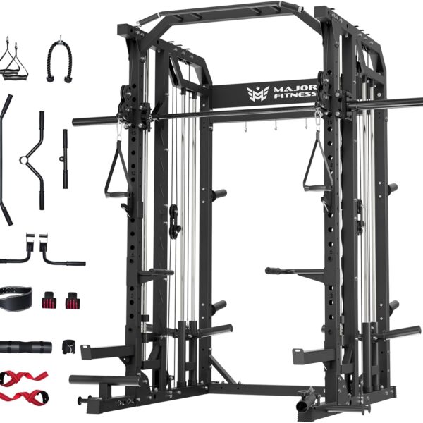 Major Fitness Drone2 Smith Machine  All-in-One Home Gym Squat Rack with Weight Bar, Dual LAT Pull-Down Systems & Cable Crossover Machine