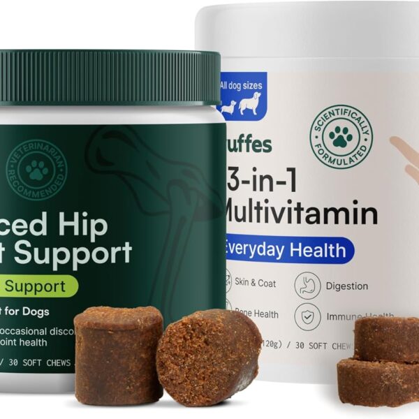 Wuffes Hip and Joint Supplement for Large Breeds and 23-in-1 Multivitamin Bundle
