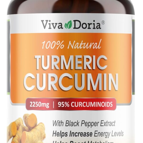 Viva Doria Turmeric Curcumin with Black Pepper Extract 2250mg, 95% Standardized Curcuminoids - Black Pepper for Max Absorption, 120 Vegetable Capsules
