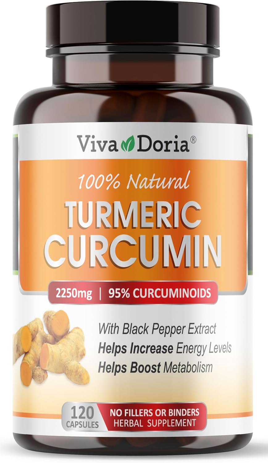 Viva Doria Turmeric Curcumin with Black Pepper Extract 2250mg, 95% Standardized Curcuminoids - Black Pepper for Max Absorption, 120 Vegetable Capsules Viva Doria Turmeric Curcumin with Black Pepper Extract 2250mg, 95% Standardized Curcuminoids - Black Pepper for Max Absorption, 120 Vegetable Capsules