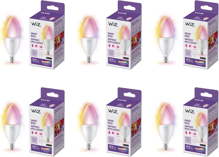WiZ 40W B12 Candle Bulb Light, 6-Pack Smart Bulbs, Indoor E12 LED Color Changing Lights, Connects to Wi-Fi, Control with Voice, App, Activate by Motion, Matter Compatible