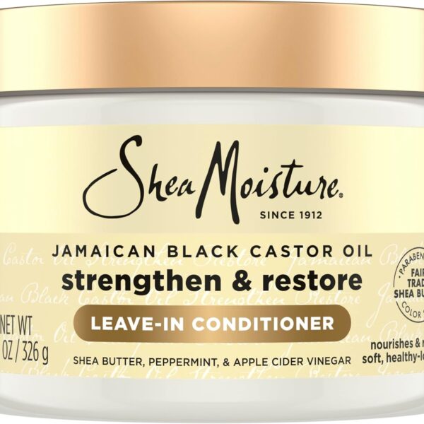 SheaMoisture Jamaican Black Castor Oil Leave In Conditioner 100% Pure Jamaican Black Castor Oil For Damaged Hair to Soften and Detangle Hair 11.5 oz