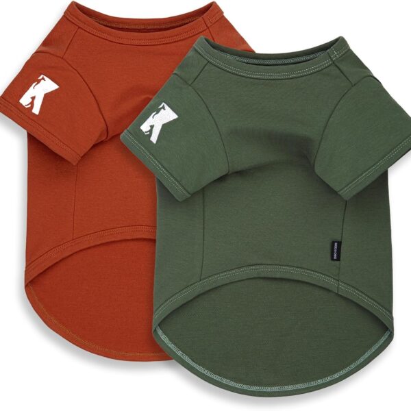 Koneseve Dog Shirt Soft Cotton Stretchy Clothes for Small Medium Pets 2-Pack Rust & Mist Green 2XL