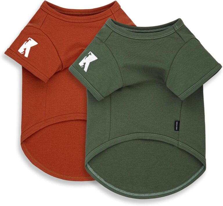 Koneseve Dog Shirt Soft Cotton Stretchy Clothes for Small Medium Pets 2-Pack Rust & Mist Green 2XL