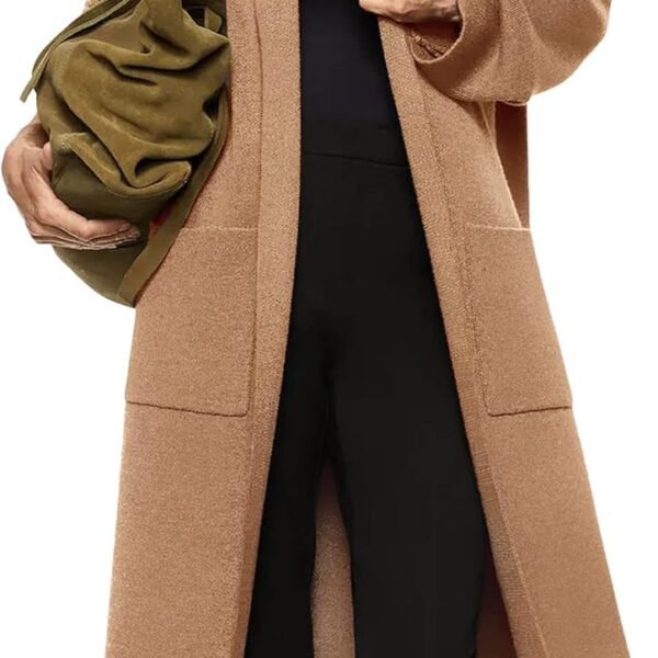 Womens Long Sleeve Maxi Cardigan Open Front Oversized Knitted Sweater Coat Casual Lapel Warm Overcoat with Pockets