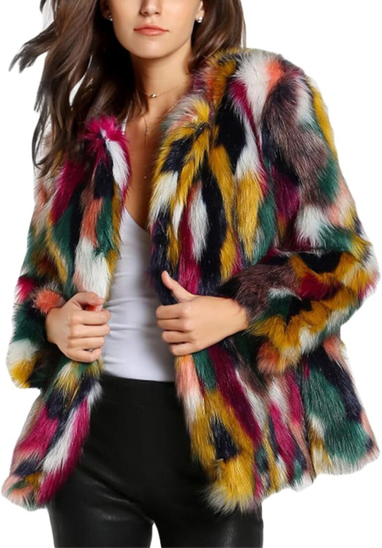 Gihuo Faux Fur Coat Women Winter Fur Fluffy Jacket Multicolor Furry Coat Jackets