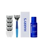 Harry's Original Shaving Kit for Men - Razor Handle, 5 Razor Blade Refills, Foaming Shave Gel, and Travel Blade Cover - Ocean Blue