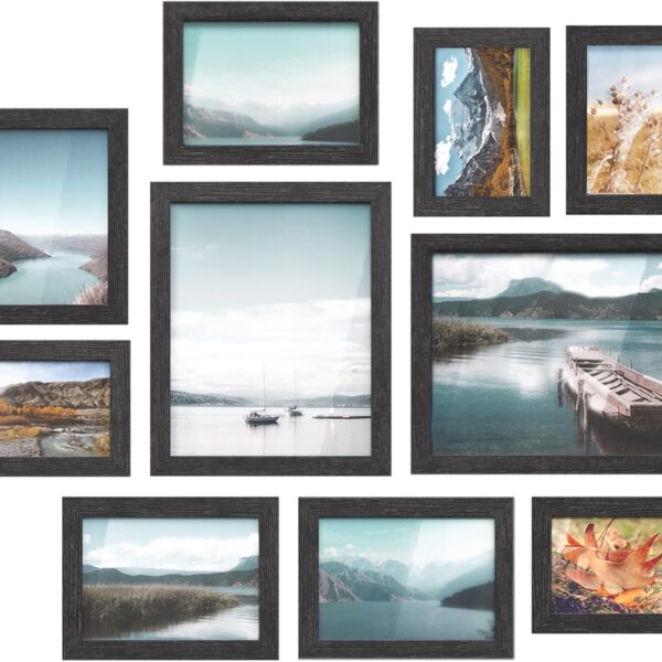 SONGMICS Picture Frames, 10 Pack Collage Picture Frames with Two 8x10, Four 5x7, Four 4x6, Photo Frame Set for Wall Gallery Decor, Hanging or Tabletop Display, Clear Glass Front, Black