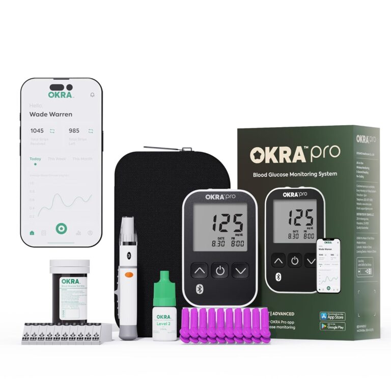 OKRA PRO Blood Sugar Monitor Kit  5s Fast Glucose Results, No Coding, Strip Ejection, App for Tracking, 25 Test Strips, Home Diabetes Testing