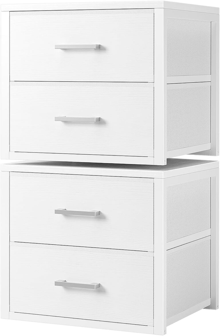 BOLUO Stackable Storage Drawers Closet Organizers and Storage Fabric White 2 Drawer Dresser for Bedroom 2 Packs Modern