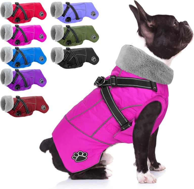 Doglay Dog Coat with Harness, Reflective Warm Dog Jacket Waterproof Puppy Winter Coat for Cold Weather, Adjustable Fleece Jacket for Small Medium Large Dogs
