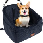 Vivifying Dog Car Seat for Small & Medium Dogs, Detachable & Washable Booster Seat for Pets Up to 30lbs, Travel Bed with Storage Pockets and Safety Belt  Black
