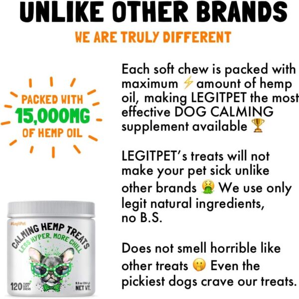 Calming Hemp Treats for Dogs Made in USA Organic Hemp Natural Separation Aid Helps Barking, Chewing, Thunder, Fireworks, Aggressive Behavior Soothing Stress Relief Natural Relaxation 120 Chews