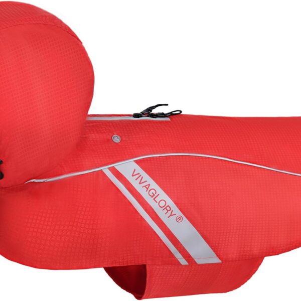 VIVAGLORY Wetoff Dog Raincoat, Rain Coat for Dog All Seasons Adventure, Rain Jacket with Harness Hole & Hood, Reflective Lightweight Waterproof for Doggy & Puppy, M, Red