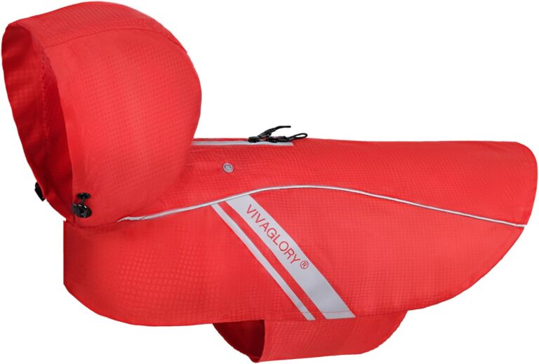 VIVAGLORY Wetoff Dog Raincoat, Rain Coat for Dog All Seasons Adventure, Rain Jacket with Harness Hole & Hood, Reflective Lightweight Waterproof for Doggy & Puppy, M, Red