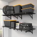 4 Pack Heavy Duty Garage Wall Shelving Set (2x3ft), Wall Mounted Garage Shelves 1400lbs Capacity, 24"x72" Shelf Storage Rack Floating Shelves, Black