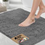 GORILLA GRIP Bath Rug Mat, Thick Soft Absorbent Chenille, Quick Dry Microfiber Mats, Rubber Backing Washable Shower Floor Rugs, US Designed Bathroom Bathmat Home Decor Accessories, 24x17, Grey