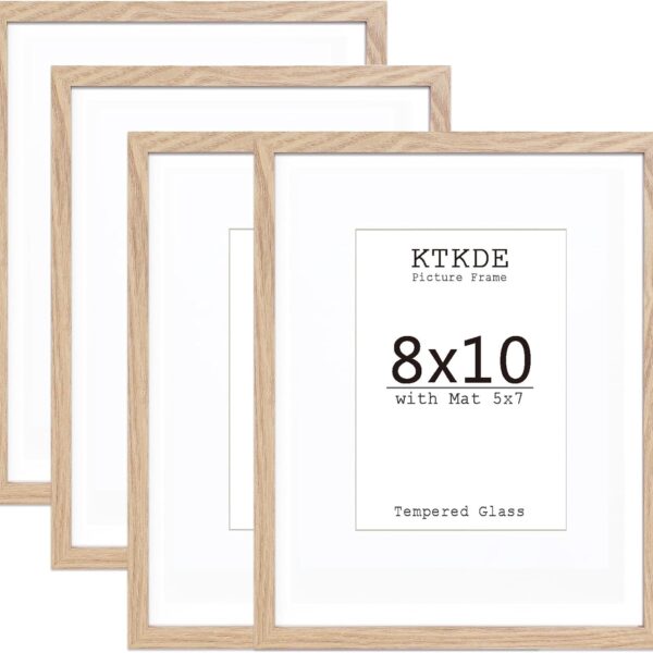 KTKDE 8x10 Picture frame Set of 4,5x7 mat or 8x10 photos, Modern Style Wood Composite Frame, Tempered Glass, 8 by 10 Picture Frame Wooden Wall or Table top Display Family Friends Wedding Best Gift