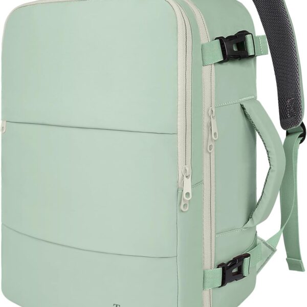 Taygeer Carry On Backpack, 35l Travel Backpack for Women Airline Approved, Cute Underseat Personal Item Travel Bag With Shoe Compartment, Casual Daypack Gifts for Friend Weekend, Green Beige