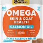 Omega 3 Fish Oil for Dogs (180Ct) - Skin&Coat Chews - Dry & Itchy Skin Relief + Allergy Support - Shiny Coat - EPA&DHA Fatty Acids - Salmon Oil Chews Promotes Heart