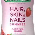 Nature's Bounty Optimal Solutions Hair, Skin and Nails Gummies with Biotin, 2500 mcg, Strawberry Flavored, 200 Count, 100 Total Servings