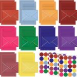 TaoBary 160 Packs Stationery Paper Set (50 Double Sided Stationery Writing Papers 50 Matching Envelopes) 60 Round Dot Sticker, 10 Design (Bright Color)