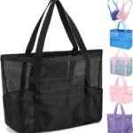 Mesh Beach Bag, Large Beach Tote with Zipper Pocket, Toys Pool Bag for Family Travel Vacation Cruise Essentials