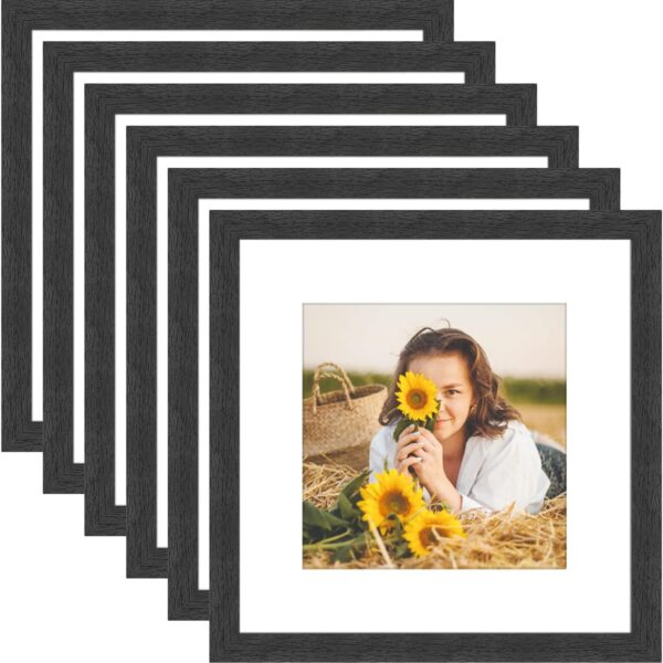 12x12 Picture Frame Rustic Black Wood Set of 6,Display Square Pictures 8x8 with Mat or 12x12 Without Mat,Multi Photo Frames Collage for Wall - Gallery Wall Frame Set