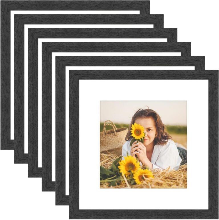 12x12 Picture Frame Rustic Black Wood Set of 6,Display Square Pictures 8x8 with Mat or 12x12 Without Mat,Multi Photo Frames Collage for Wall - Gallery Wall Frame Set