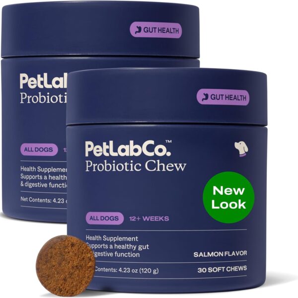 PetLab Co. Probiotics for Dogs, Support Gut Health, Occasional Diarrhea, Digestive Health & Seasonal Allergies - Salmon Flavor - Packaging May Vary - 30 Soft Chews Pack of 2