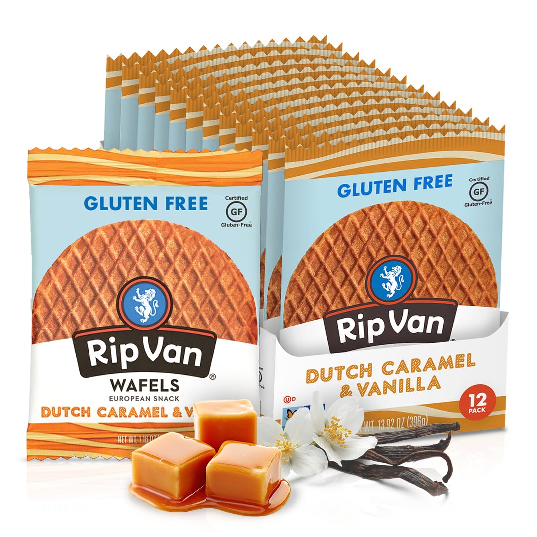 Rip Van Wafels Gluten-Free Stroopwafel - Dutch Caramel & Vanilla Stroopwafels Healthy Snacks Non-GMO Low Sugar (6g) Calorie, 12 Count Rip Van Wafels Gluten-Free Stroopwafel - Dutch Caramel & Vanilla Stroopwafels Healthy Snacks Non-GMO Low Sugar (6g) Calorie, 12 Count
