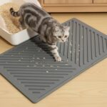 Silicone Cat litter mat - Easy Cleaning Durable Rubber Cat Litter Trapping Mat, Upgrade Raised-Groove Design for Litter Box Scatter Control, Waterproof, Non-slip, Soft on Kitty Paws (24"x15", Gray)