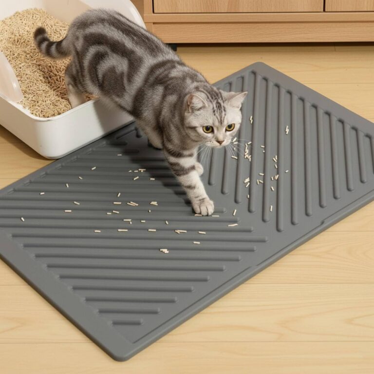Silicone Cat litter mat - Easy Cleaning Durable Rubber Cat Litter Trapping Mat, Upgrade Raised-Groove Design for Litter Box Scatter Control, Waterproof, Non-slip, Soft on Kitty Paws (24"x15", Gray)