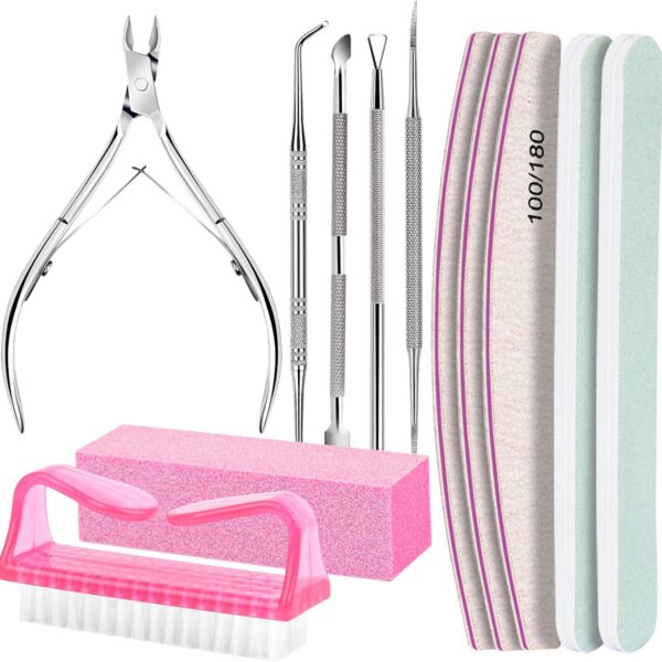 FANDAMEI Nail Care Kit, Nail Files 100/180, Nail Buffer Block, Cuticle Nippers, Cuticle Trimmer, Cuticle Pusher, Nail Tools, Nail Kit, Pedicure & Manicure Tools, Nail Prep Kit, Manicure Kit for Women